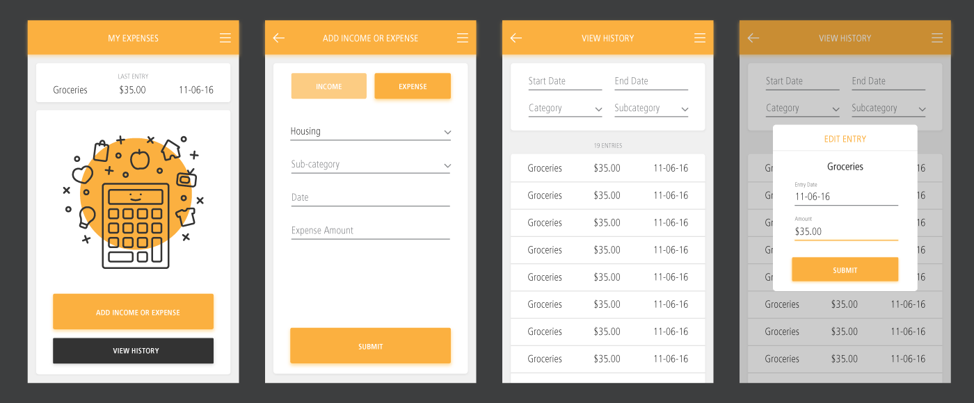 mockups of myexpenses