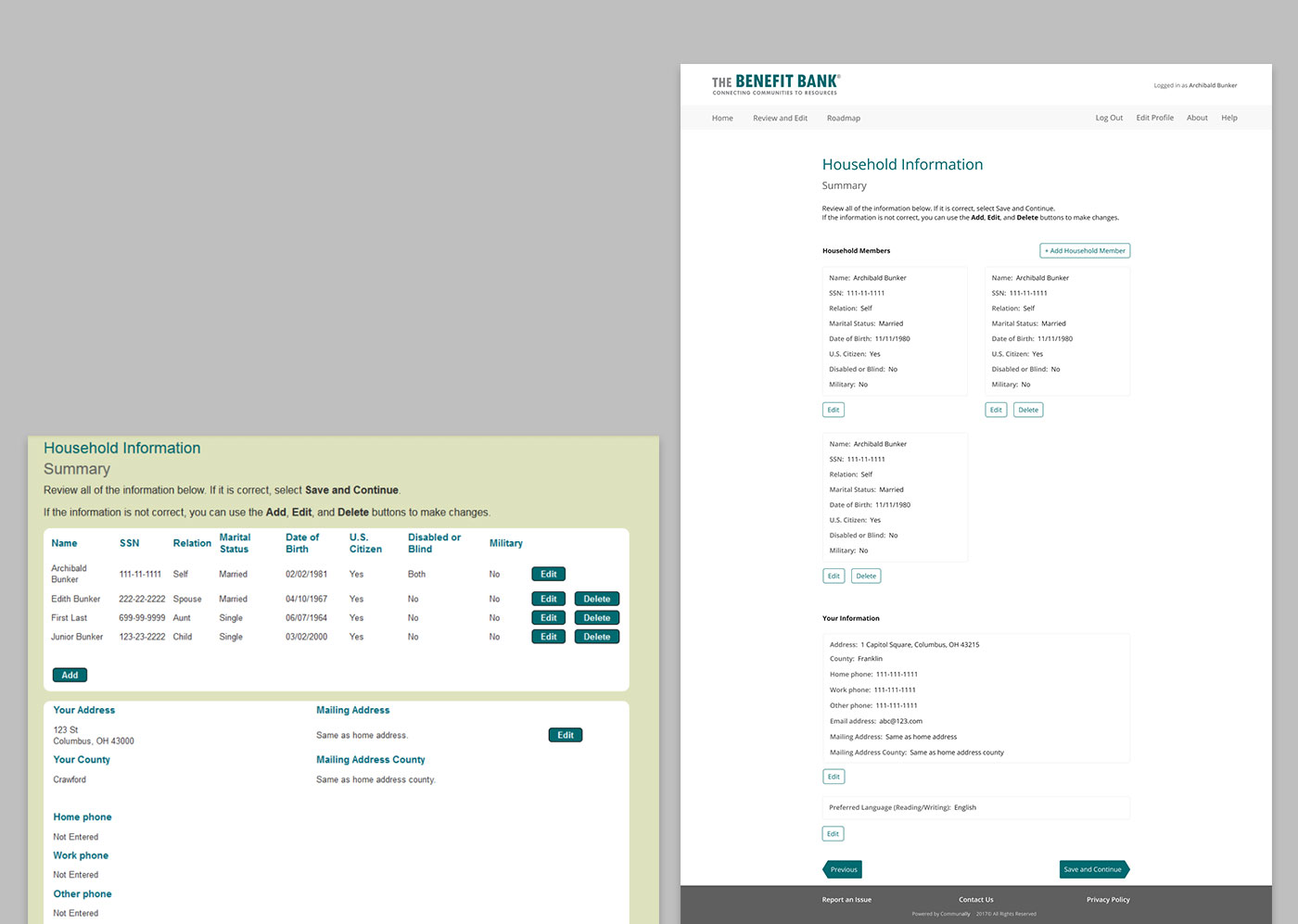 household info before and after